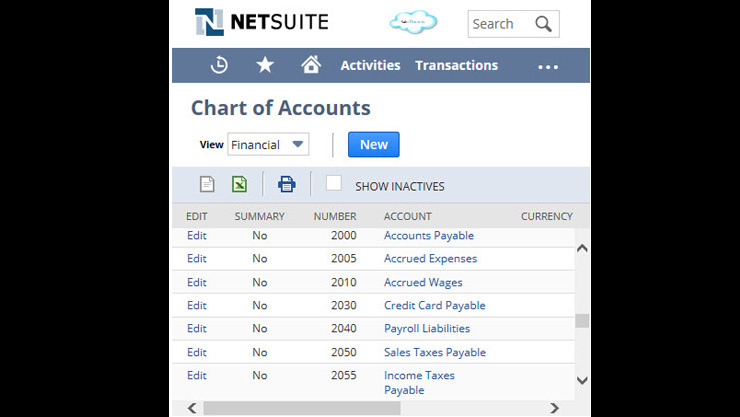 Oracle NetSuite one - world - Chart of Accounts