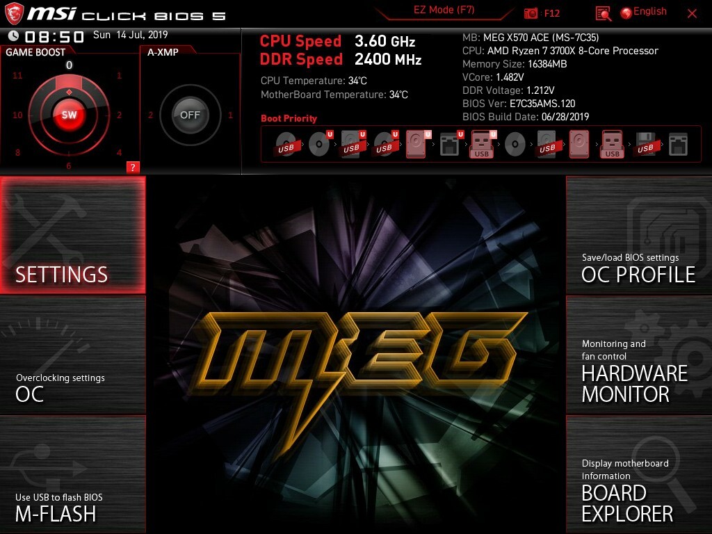 MSI MEG X570 Ace(点击BIOS 5)